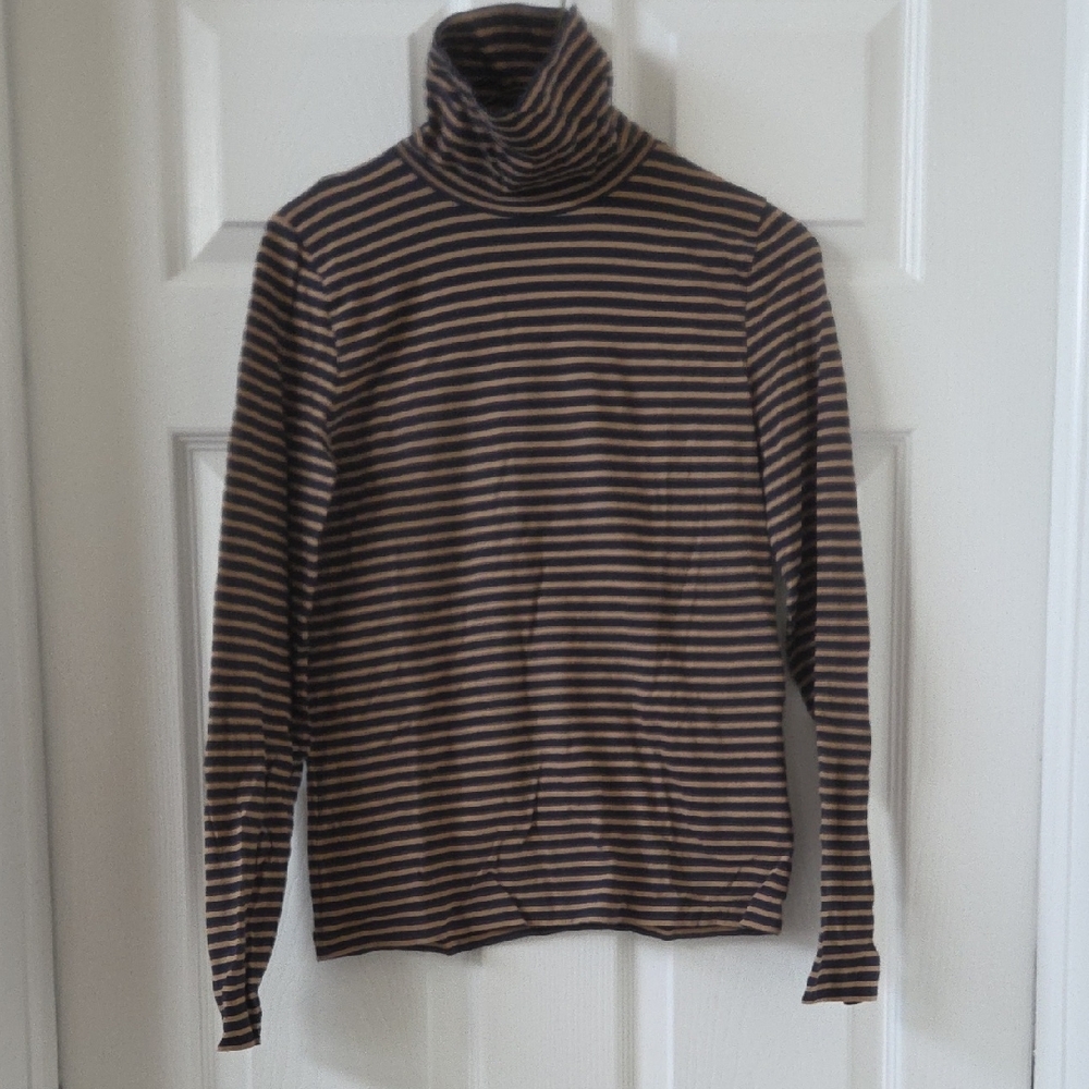 J. Crew Brown and Tan Striped Turtleneck Sweater